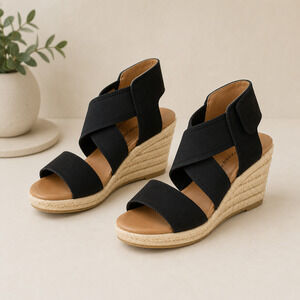 Women's Moda Spana Black Wedge Sandals | Size 9.5